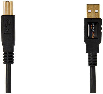 6-Foot USB 2.0 Cable, Type-A to Type-B, Ideal for Printers and External Hard Drives, 480 Mbps Transfer Speed, Gold-Plated Connectors, Black