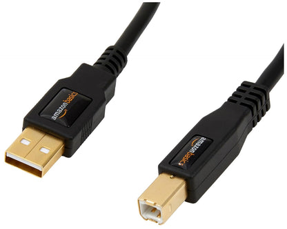 6-Foot USB 2.0 Cable, Type-A to Type-B, Ideal for Printers and External Hard Drives, 480 Mbps Transfer Speed, Gold-Plated Connectors, Black